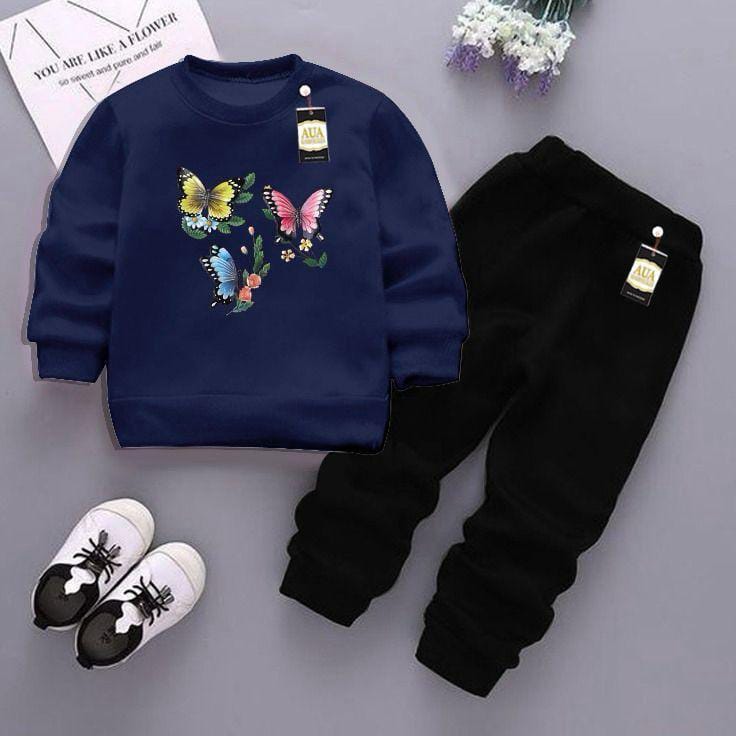 2 Pcs Girl’s Fleece Printed Sweatshirt Tracksuit