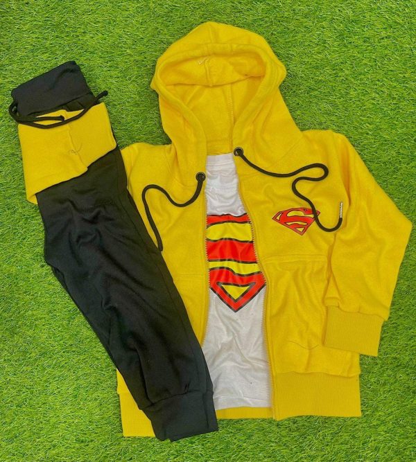 3 Pcs Boy's Fleece Printed Zipper Tracksuit - Image 2