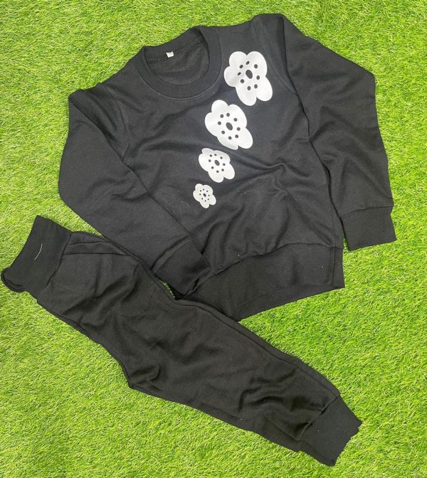2 Pcs Girl's Fleece Printed Sweatshirt Tracksuit - Image 2
